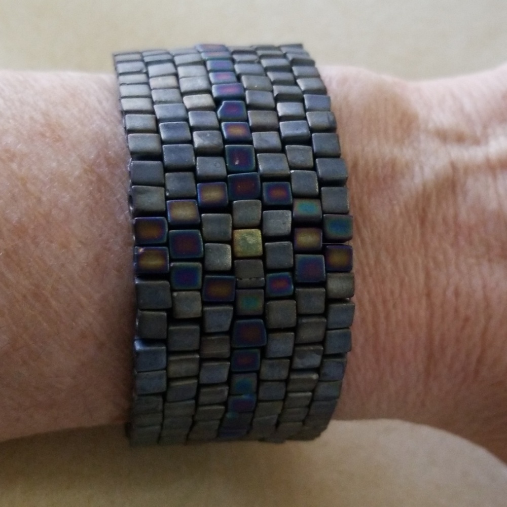 Handmade 2 Tone Grey Blue Peyote Stitch Bracelet